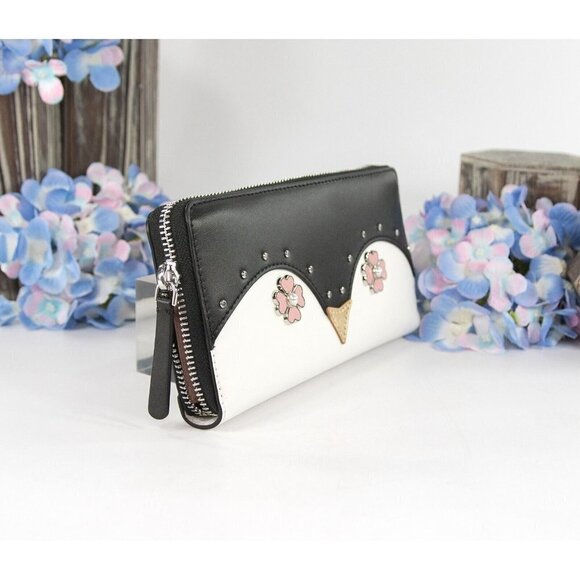Kate Spade Black Leather Frosty Penguin Large Zip Around Lacey Wallet NWT - Picture 3 of 8